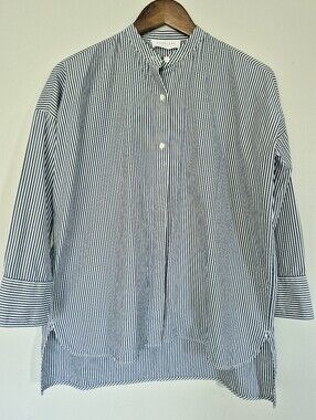 Everlane Navy White Striped Cotton Button Up Cleric Color Shirt Oversized 00